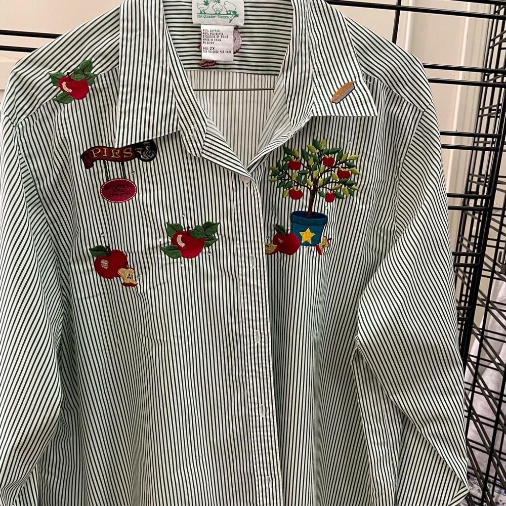 Apple filled Quacker Factory striped green shirt 2x